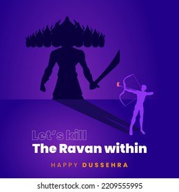 illustration of Lord Rama killing Ravana in Dussehra Navratri festival of India poster