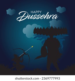 illustration of Lord Rama killing Ravana in Dussehra Navratri festival of India poster