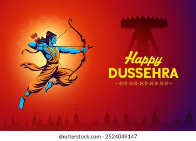 illustration of Lord Rama killing Ravana in Dussehra Navratri festival of India poster