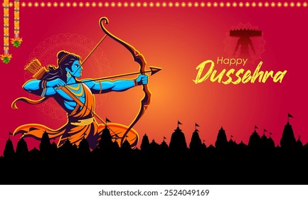 ilustração do Lord Rama matando Ravana no cartaz do festival Dussehra Navratri da Índia