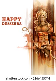 illustration of Lord Rama in Navratri festival of India poster for Happy Dussehra