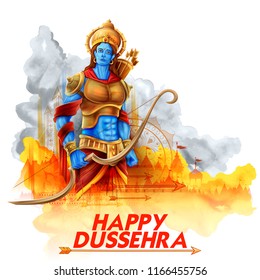 illustration of Lord Rama in Navratri festival of India poster for Happy Dussehra