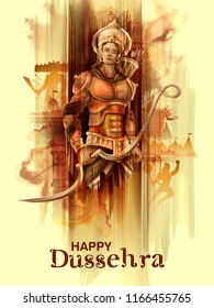 illustration of Lord Rama in Navratri festival of India poster for Happy Dussehra