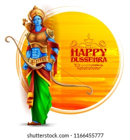 illustration of Lord Rama in Navratri festival of India poster for Happy Dussehra