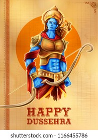 illustration of Lord Rama in Navratri festival of India poster for Happy Dussehra