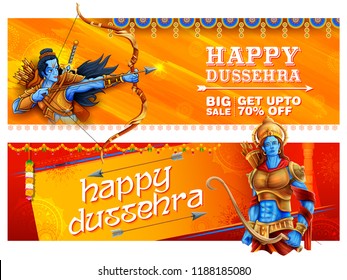 illustration of Lord Rama in Navratri festival of India sale promotion ans advertisement poster for Happy Dussehra