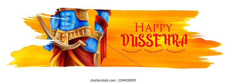 illustration of Lord Rama in Navratri festival of India poster for Happy Dussehra