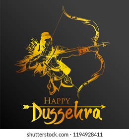 illustration of Lord Rama in Navratri festival of India poster for Happy Dussehra