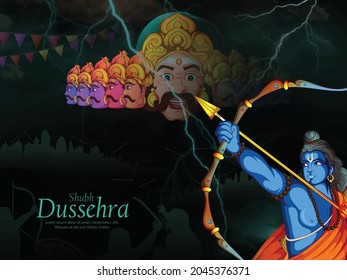 illustration of Lord Rama and Ravana with Bow and Quiver for Dussehra (Hindu festival holiday Vijayadashami)