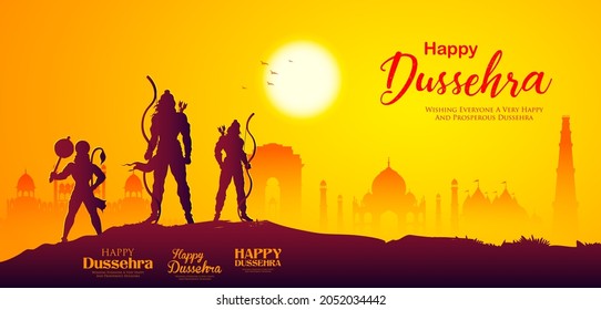 illustration of Lord Rama and Ravana in Dussehra Navratri festival of India poster