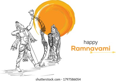 illustration of Lord Rama Seetha Wedding bow and arrow Shri Ram Navami Festival