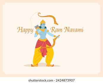 illustration of Lord Rama. Shree Ram Navami celebration background for religious holiday of India. Rama breaking the bow of Lord Shiva.