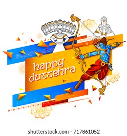 illustration of Lord Rama and ten headed Ravana for Happy Dussehra Navratri sale promotion festival of India