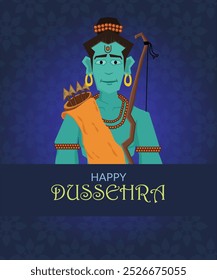 Ilustração do senhor Ram (Rama) que retrata sua simplicidade e calma. Cartões de felicitações desejando Dussehra