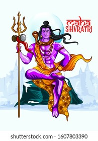 illustration of Lord Shiva, happy  Shivratri with message Om Namah Shivaya in hindi