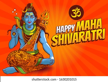 illustration of  Lord Shiva of india for traditional Hindu festival, Maha Shivratri, background template, vector EPS10.