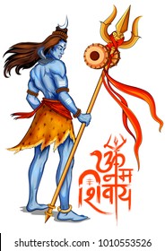 illustration of Lord Shiva, Indian God of Hindu for Shivratri or Mahashivratri with message Om Namah Shivaya meaning I bow to Shiva 