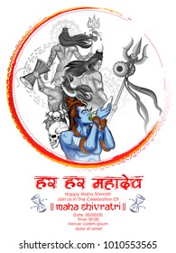 illustration of Lord Shiva, Indian God of Hindu for Shivratri with message Hara Hara Mahadev meaning Everyone is Lord Shiva 