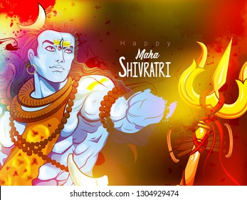 illustration of Lord Shiva, Indian God of Hindu for Shivratri with trisula,rudraksha,colourful background