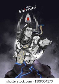illustration of Lord Shiva, Indian God of Hindu for maha Shivratri with elagant backgroung and trishul