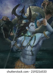 illustration of Lord Shiva, Indian God of Hindu with message Om NamahShivaya ( I bow to Shiva ) for Shivratri or Mahashivratri, Shiv doing meditation painting.