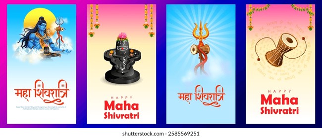 illustration of Lord Shiva, Indian God of Hindu for Shivratri or Mahashivratri with message in Hindi meaning Maha Shivratri