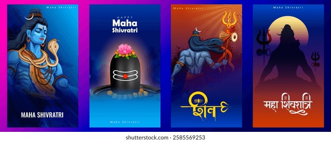 illustration of Lord Shiva, Indian God of Hindu for Shivratri or Mahashivratri with message in Hindi meaning Maha Shivratri