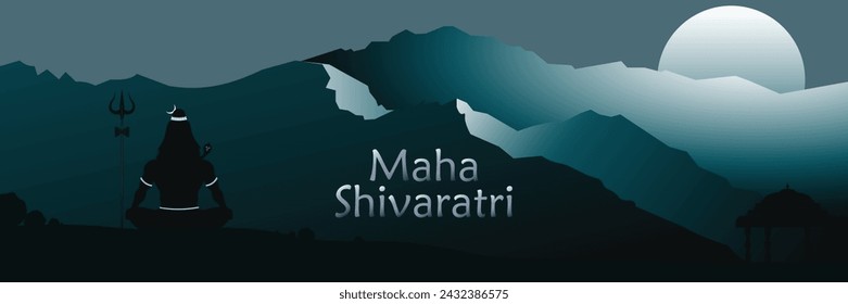 illustration of Lord Shiva meditation pose on full moon light.