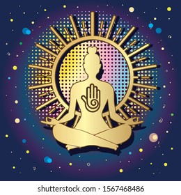 illustration of lotus in blue background	