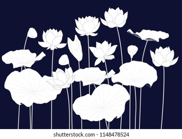 Illustration, Lotus design on dark blue background