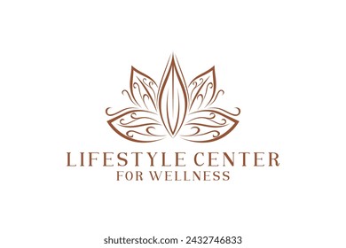 Ilustración de un logotipo de flor de loto adorno para un spa y estudio de yoga para el cuidado de la salud y la belleza para el cuerpo de una mujer.