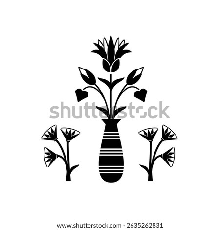 Illustration of lotus flower and pot based on Egyptian national ornament and hieroglyphs