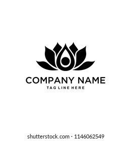 Illustration of a lotus flower with someone who is meditating yoga logo design