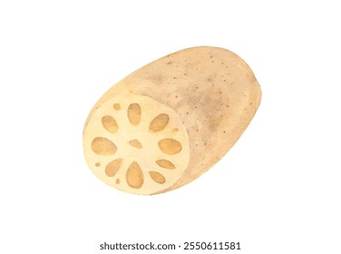 Illustration of lotus root painted in watercolor