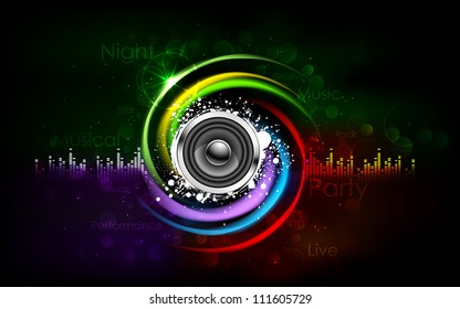 illustration of loud speakers on abstract musical background
