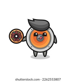 illustration of an loudspeaker character eating a doughnut , cute style design for t shirt, sticker, logo element