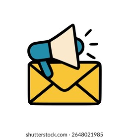 Ilustração de alto-falante emergindo do envelope que representa o conceito de anúncio digital de marketing por e-mail ou promoção de campanha