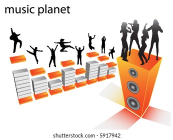 Illustration of loudspeaker with people dancing