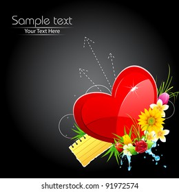 illustration of love background with heart and bunch of flower