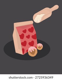  Illustration mit einem Love Bag Muster aus Mehl und Vanille-Cookies Geschmack