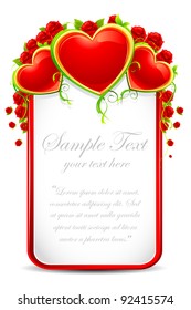 illustration of love card with rose and heart on white background