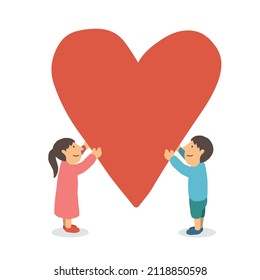 Illustration of love concept. Happy children with hearts expressing love. Mothers Day. Father's day. Valentine's Day. heart shape frame.