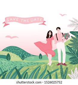 Illustration of Love  Couple, Save the date card