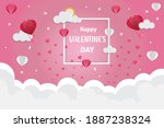 Illustration of Love and Creative Valetine day background,Hot air balloons flying on the sky with hearts float on the sky.Concept for greeting card,Wallpaper,Web banner,Sale offer,poster,flyer,leaflet