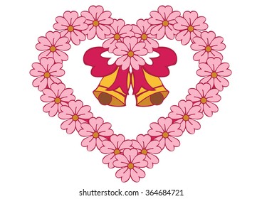 Illustration of love with flowers and bells