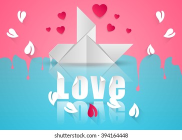 Illustration love and heart. Leaf icon. Dove icon. Valentine's Day.