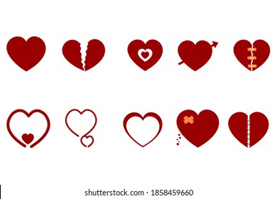 illustration of love icon bundle, broken heart