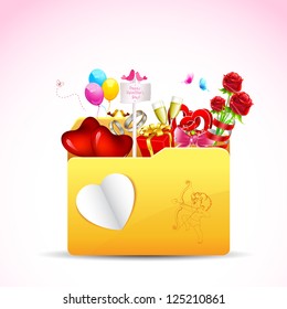 illustration of love item in folder on valentine background