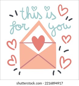 Illustration of a love letter with handmade text and hearts