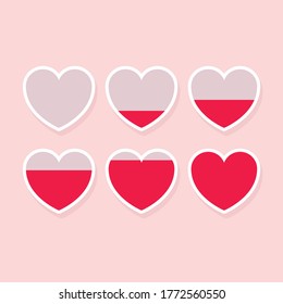 The illustration of love meter. Different heart rating level illustration. Romantic design template for ads, poster, greeting and invitation card. With pink background and rate of fills up the heart.